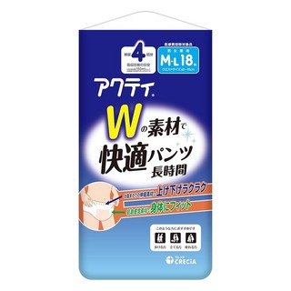 日本製紙 Acty W長效型成人紙尿褲 M~L 18片 男女款 內褲型 輕薄透氣, 1包