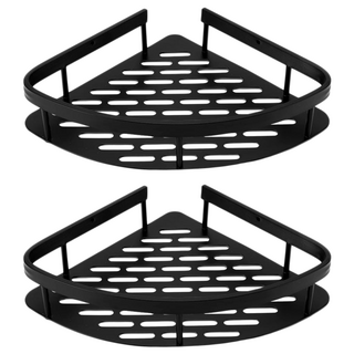 FANCY LIFE 太空鋁廚房浴室置物架 三角款 防水防鏽, 黑色, 2個