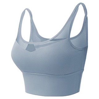 透氣網細肩運動內衣，雙細肩帶設計, XL, 霧灰藍