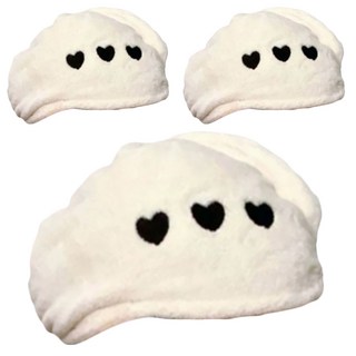 沐慕家居 超吸水乾髮帽 珊瑚絨材質 62x23cm, 愛心 白色, 3個