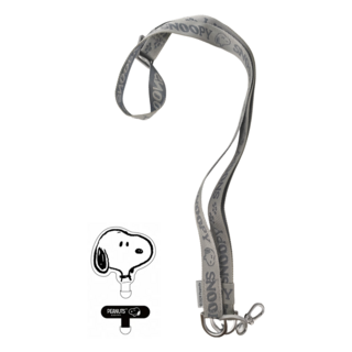 PEANUTS 史努比 大頭造型夾片 + 尼龍寬版手機掛繩 GSN-006, 灰色, 1組