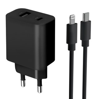 모잇 PD25W 2포트 PPS 초고속충전기 + 8핀 라이트닝 아이폰 케이블 1.3m, 블랙, 1개