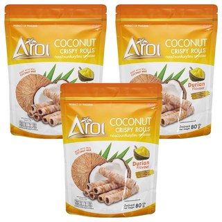 AROI 榴槤風味椰子捲 3包 80g 泰國進口酥脆 榴槤控必嚐