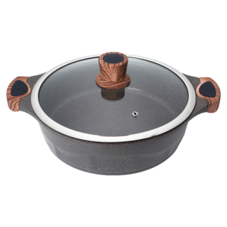 cook power 鍋寶 鑄造大理石不沾湯鍋 28cm 4.3L, 黑灰色 + 木紋色, 1個