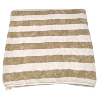 FANCY LIFE 珊瑚絨浴巾 140*70cm, 卡其白條紋, 1條