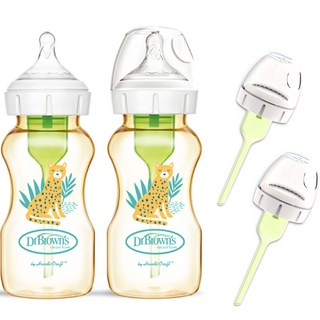 닥터브라운 옵션스 플러스 데코 와이드넥 PPSU 젖병 2p + 통기시스템 2p 세트, 브라운, 270ml, 1개