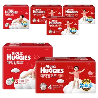 하기스 2024 매직컴포트 팬티형 기저귀 남녀공용 중형 3단계 밴드형 288p + 대형 4단계 팬티형 400p, 1세트