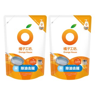Orange House 橘子工坊 去油淨味碗盤洗滌液補充包, 500ml, 2包