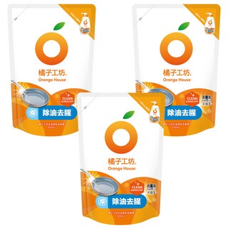 Orange House 橘子工坊 去油淨味碗盤洗滌液補充包, 500ml, 3包
