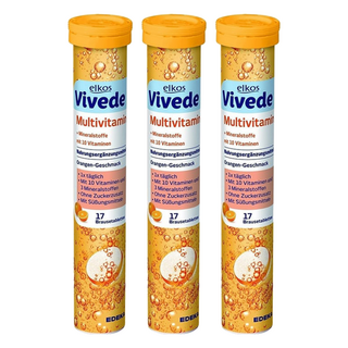 ELKOS 愛可舒 VIVEDE綜合維生素發泡錠 香橙風味 德國原裝進口, 6g, 17錠, 3支