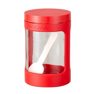 ASVEL 多彩玻璃調味罐, 鈉鈣玻璃, 防滑塑膠套, 造型簡約, 680ml, 紅色, 1個