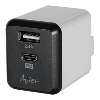 Avier PD3.0 + 2.4A USB-A/USB-C 電源供應器 30W PD快速充電 多重保護 全球通用 原廠保固 折疊式收納, 灰色, 1個