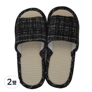 小香風亞麻拖鞋，24cm，黑色，38-39碼, 2雙