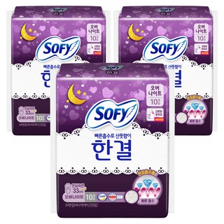 쏘피 한결 생리대 날개형, 오버나이트, 10개입, 3개