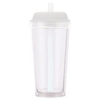 YCCT 啵啵杯 710ml, 可收納吸管的雙層吸管杯，霧透白, 台灣製造, BPA Free, 1個