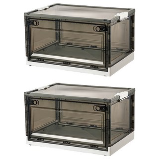 三開摺疊收納箱 BF066 三面開口 密封防潮防蟲, 大號(51 x 36 x 30cm), 透黑色 + 白色, 2個