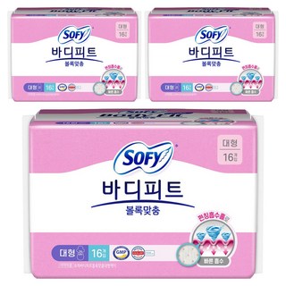 바디피트 볼록맞춤 생리대 날개형, 대형, 16개입, 3개
