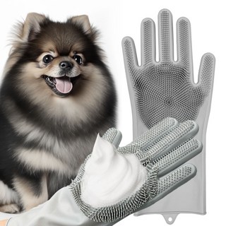 Dr.Blank 狗狗軟矽膠除廢毛沐浴刷手套 雙手穿戴組, 1套, 灰色