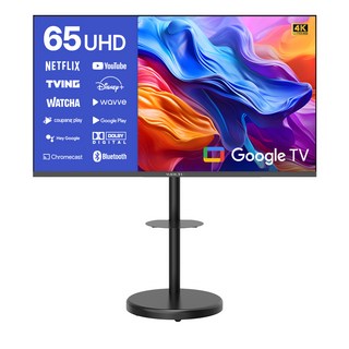 와이드뷰 4K UHD 구글3.0 스마트 TV + 이동식 스탠드 블랙 세트, 165cm(65인치), WGE65UT1, 방문설치