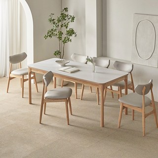 파로마 채튼B 1800 통세라믹 원목식탁 + 의자세트 6인 방문설치, 화이트상판 + 내추럴원목, 일반의자 6