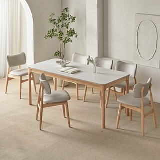 파로마 채튼A 통세라믹 원목 식탁의자세트 6인용 방문설치, 내추럴 + 화이트(식탁), 내추럴(원목의자), 일반의자 6