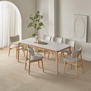 파로마 리샤르A 통세라믹 원목식탁 1800 + 의자세트 6인용 방문설치, 화이트상판 + 내추럴원목, 일반의자 6