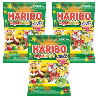 HARIBO 圈圈造型酸味軟糖 蘋果風味, 3包, 80g