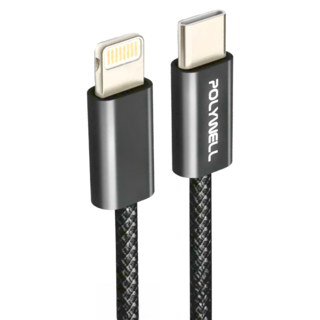 POLYWELL 寶利威爾 Type-C To Lightning PD編織快充線 3A PW15-W45-M933, 1m, 黑色, 1條
