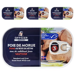 OFFICER 船長 煙燻鱈魚嫩肝, 富含Omega-3維生素A及D, 無糖無味精, 生酮和低碳飲食適用, 120g, 4罐