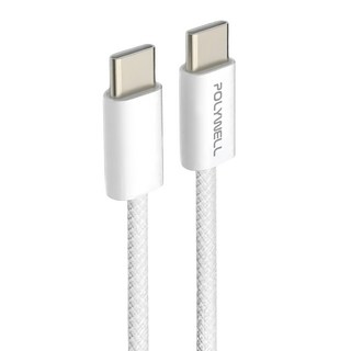 POLYWELL 寶利威爾 PD編織快充線 Type-C-Type-C PW15-W45-M804, 2m, 灰白色, 1條