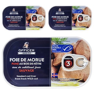 OFFICER 船長 煙燻鱈魚嫩肝, 富含Omega-3維生素A及D, 無糖無味精, 生酮和低碳飲食適用, 120g, 3罐