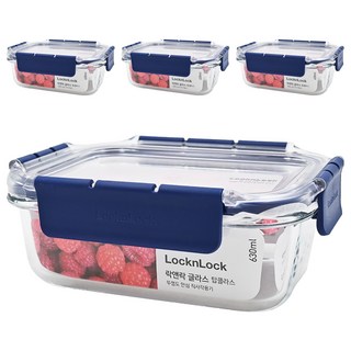LocknLock 樂扣樂扣 頂級透明耐熱玻璃保鮮盒 B1C9 長方形, 630ml, 4個