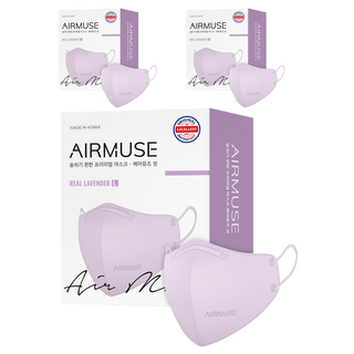 에어뮤즈 핏 2D 새부리형 마스크 성인용 대형, 25개입, 3개, 리얼라벤더