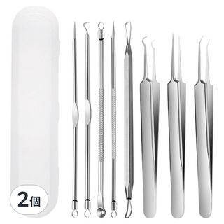 小麥購物 高精密不鏽鋼粉刺夾8件組 L339, 2個, 銀色