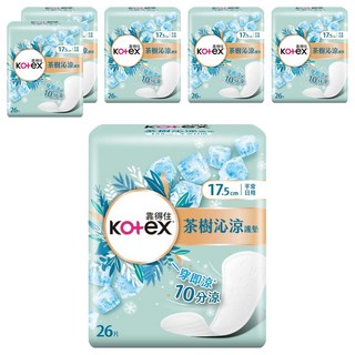 Kotex 靠得住 茶樹沁涼護墊 平常日用, 17.5cm, 26片, 6包