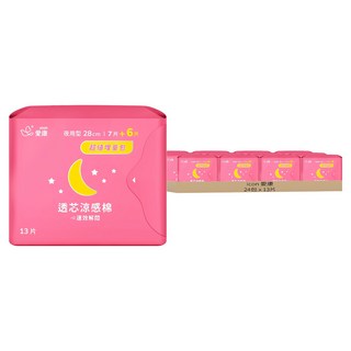 icon 愛康 透芯涼感衛生棉 純棉表層 超薄透氣, 夜用型 28cm, 13片, 24包