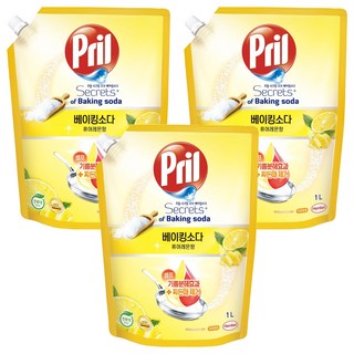 프릴 시크릿 오브 베이킹소다 주방세제 퓨어레몬향 리필, 1L, 3개