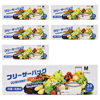 蔬果食品加厚保鮮分裝密封袋 雙層密封條 冷藏冷凍用 耐裝耐用, M(20 x 18cm), 20個, 6盒
