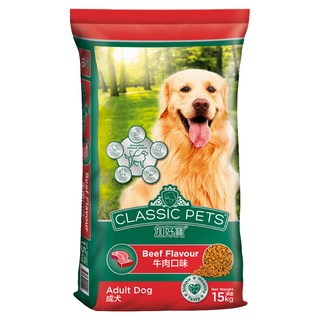 CLASSIC PETS 加好寶 成犬/中大型犬專用 牛肉口味 乾狗糧, 15kg, 支持免疫力，保持健康，促進肌肉發展，增強體力，幫助控制牙垢，維護口腔健康, 1袋