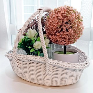 手提野餐藤編籃 J071WL, 白色, 1個