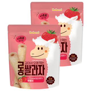 ibobomi 長米棒 適合6個月以上的寶寶 精選韓國優質原料 非油炸安心零食 不添加鹽、糖及任何化學添加劑, 草莓, 30g, 2包