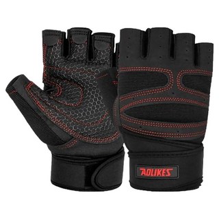 AOLIKES 奧力克斯 109掌心止滑手套 XL 適用掌圍22-24cm 健身運動手套, 黑底紅線, 1雙