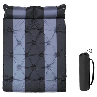 可拼接自動充氣雙人床墊 防潮 附贈收納袋, 黑灰色, 展開192 x 132 x 5cm 收納68 x 20cm