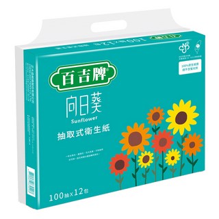 百吉牌 向日葵 抽取式衛生紙 100抽x12包, 12包, 6袋
