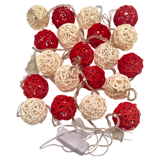 iINDOORS 籐球燈串, 手工編織染色, 浪漫藝術氣氛燈, 110V, 有公母插頭可延長串接, 燈條長度3公尺, 籐球直徑5公分, 豔紅聖誕插座款, 1條