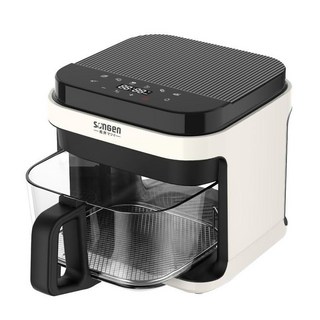 SOnGEn 松井 日系美廚 3D熱旋晶鑽玻璃氣炸鍋, 5.5L大容量, 減少油脂80%, 全玻璃炸籃, SG-421GAF-W, 白色