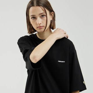 LMN Oversize棉花糖印花透氣短袖T恤, 黑色