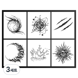 gelluna 半永久月亮蝴蝶花朵蜘蛛圖案黑色萬聖節紋身漢娜刺青貼紙6件組, 3套, T-322
