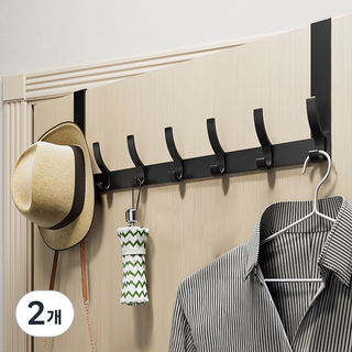 MAME 免鑽孔門後掛勾 衣架 門掛 金屬掛勾 7勾, 黑色, 2個