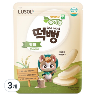 루솔 유기농 떡뻥, 백미, 30g, 3개